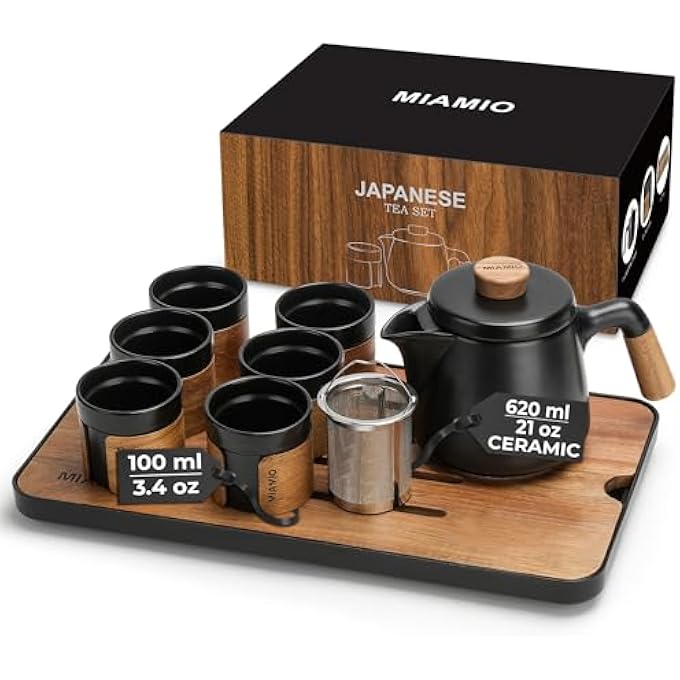 rayihni JapaneseChinese Tea Set 6 X 100 MlAsian Tea Pot 620 Ml With Tea Infuser Traditional Japanese Tea Cups Set For Tea LoversMenWomen Black - Image 1