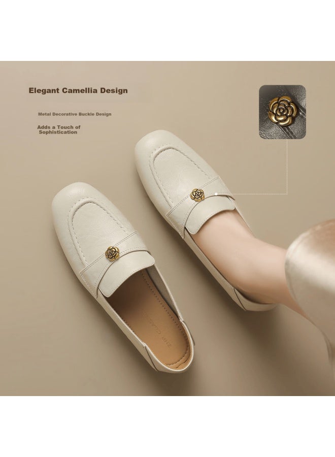Zhr Women's Loafers New Soft Flat Single Shoes Commuter Two-wear Small Leather Shoes Ce103 Beige Size 38 - Image 1