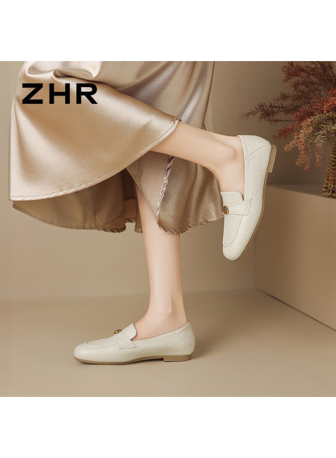 Zhr Women's Loafers New Soft Flat Single Shoes Commuter Two-wear Small Leather Shoes Ce103 Beige Size 38 - Image 2