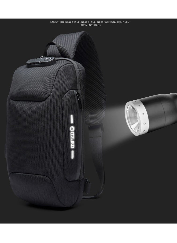 OZUKO Chest Bag, Shoulder Bag,Anti-Theft Sling Bag, Men and Women Shoulder Bags with USB Charging Port Crossover Backpack Daypacks for Travel Hiking Multiple Pockets,Ramadan Gift, Eid al-Fitr Gift For Men  - Image 4