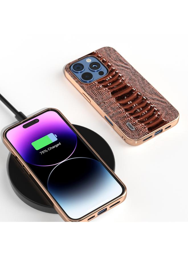 erorex Case For iPhone 16 Pro ABEEL Electroplating Frame Genuine Leather Weilai Series Phone Case - Image 2