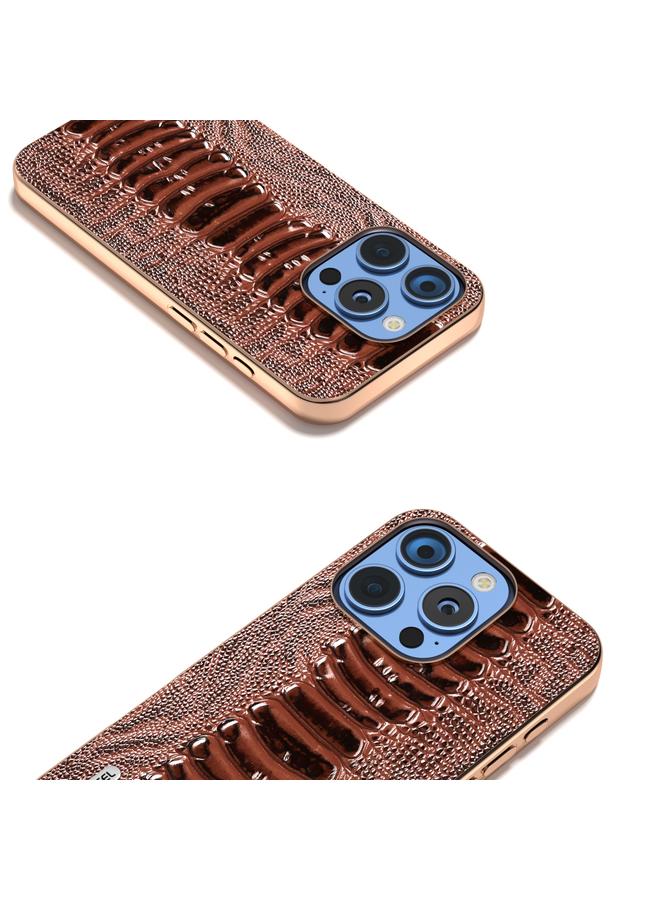 erorex Case For iPhone 16 Pro ABEEL Electroplating Frame Genuine Leather Weilai Series Phone Case - Image 3