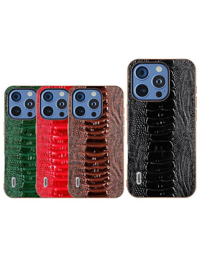erorex Case For iPhone 16 Pro ABEEL Electroplating Frame Genuine Leather Weilai Series Phone Case - Image 5