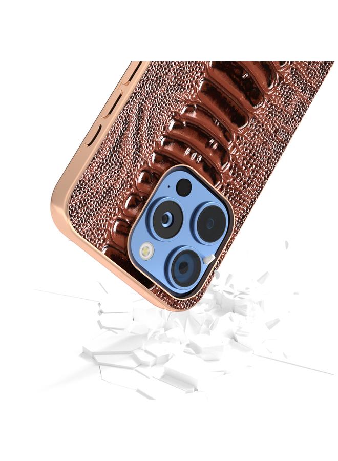 erorex Case For iPhone 16 Pro ABEEL Electroplating Frame Genuine Leather Weilai Series Phone Case - Image 4