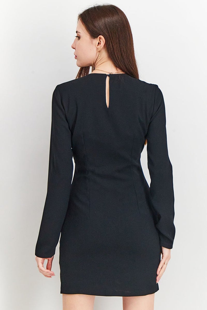 NA-KD Women Cut Out Gathered Long Sleeve Mini Dress, Black - Image 3