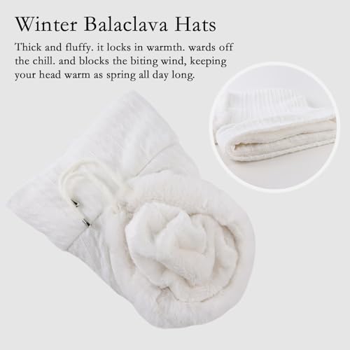 OMUKY Balaclava Hats for Women Cold Weather Thick Fluff Hats Adult Neck Face Cover Cap Ski Mask Neck Warmer(White) - Image 3