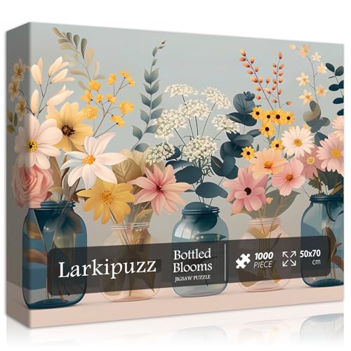 Larkipuzz Wildflowers Puzzles for Adults 1000 Pieces Colorful Plant Floral Jigsaw Puzzles Flower Vase Impossible Challenging Spring Garden Theme as Art Decor - Image 1