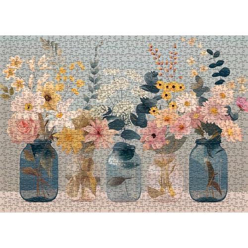 Larkipuzz Wildflowers Puzzles for Adults 1000 Pieces Colorful Plant Floral Jigsaw Puzzles Flower Vase Impossible Challenging Spring Garden Theme as Art Decor - Image 5