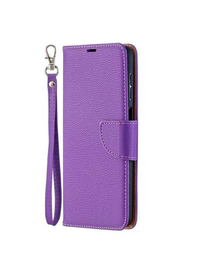 اس-توب جراب لهاتف Samsung Galaxy A12 من جلد البولي يوريثان بتصميم ليتشي بلون نقي مع حامل وفتحات للبطاقات ومحفظة وحبل تثبيت - Image 2