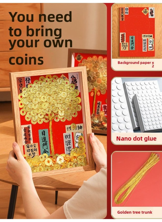 Generic - Ge Qiang Fortune Tree Diy Photo Frame 50 Cents Coin Decoration Move Opening Wedding Year Gift Ornaments Material Bag-Color:A4 Hanging + Gift Recommendation [color Paper + Ribbon + Hanging Card + Gift Box] - Flagship Model: Bring Your Own Coin (bring In Wealth And Treasure Background) Super Luxurious Eighteen-piece Set - Image 1