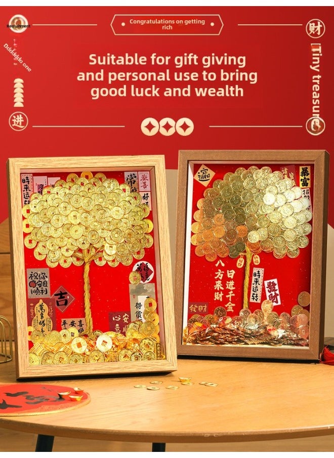 Generic - Ge Qiang Fortune Tree Diy Photo Frame 50 Cents Coin Decoration Move Opening Wedding Year Gift Ornaments Material Bag-Color:A4 Hanging + Gift Recommendation [color Paper + Ribbon + Hanging Card + Gift Box] - Flagship Model: Bring Your Own Coin (bring In Wealth And Treasure Background) Super Luxurious Eighteen-piece Set - Image 1