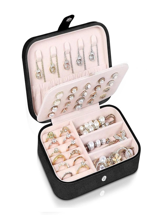 TRADY Jewellery Box Organizer | Double Layer Jewellery Organizer, Women's Leather Jewellery Rackets, Portable Travel Jewellery for Rings, Earrings, Necklaces, Bracelets and Watches (Black) - Image 1