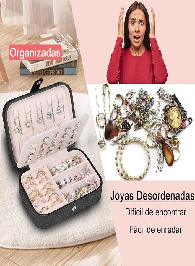 TRADY Jewellery Box Organizer | Double Layer Jewellery Organizer, Women's Leather Jewellery Rackets, Portable Travel Jewellery for Rings, Earrings, Necklaces, Bracelets and Watches (Black) - Image 3