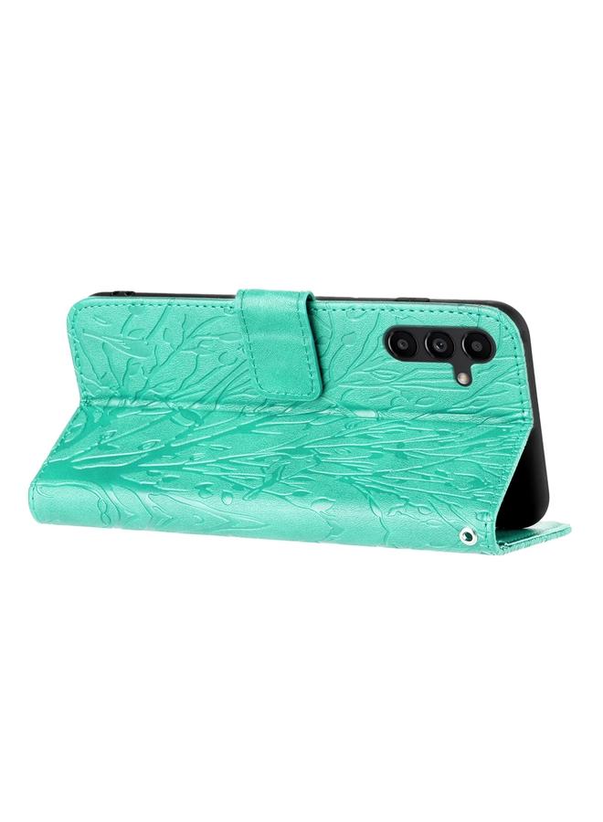 S-TOP Case For Samsung Galaxy A14 Tree Birds Embossed Pattern Leather Phone Case - Image 4