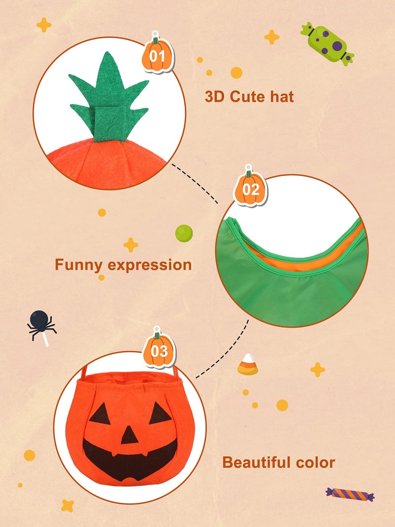 Geyoga 3 Pcs Halloween Pumpkin Costume Adult Women Set Pumpkin Cloak Poncho Candy Handbag Funny Headband - Image 3
