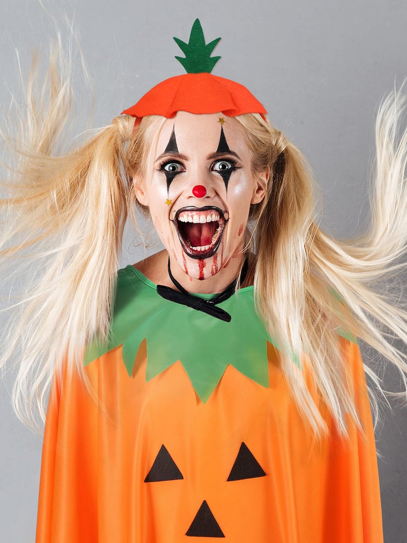 Geyoga 3 Pcs Halloween Pumpkin Costume Adult Women Set Pumpkin Cloak Poncho Candy Handbag Funny Headband - Image 4