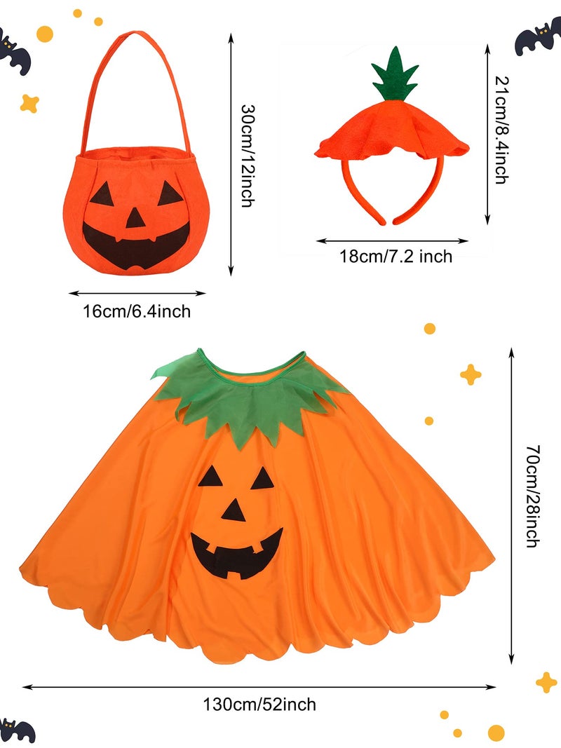 Geyoga 3 Pcs Halloween Pumpkin Costume Adult Women Set Pumpkin Cloak Poncho Candy Handbag Funny Headband - Image 2