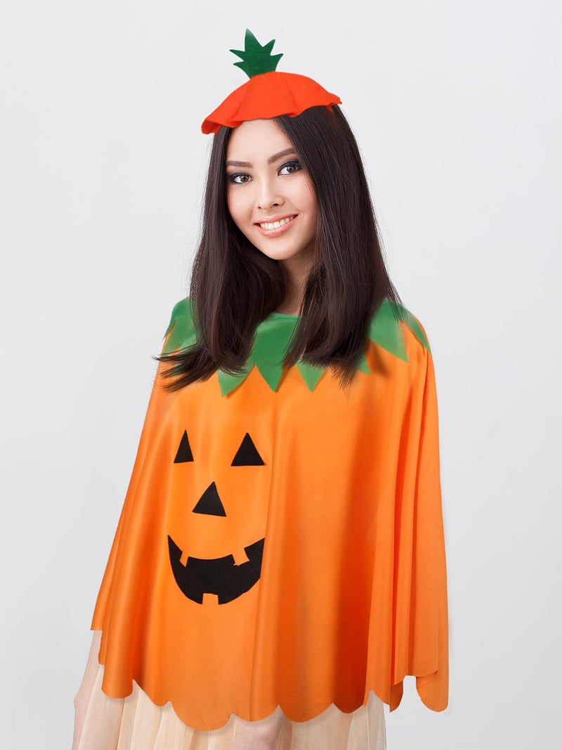 Geyoga 3 Pcs Halloween Pumpkin Costume Adult Women Set Pumpkin Cloak Poncho Candy Handbag Funny Headband - Image 5