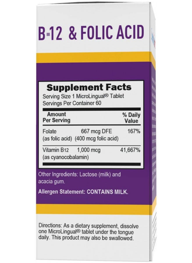Superior Source Superior Source No Shot Vitamin B12 Cyanocobalamin (1000 mcg), Folic Acid (400 mcg), Quick Dissolve MicroLingual Tablets, 60 Ct, Increase Energy, Boost Metabolism, Heart and Stress Support, Non-GMO  - Image 4