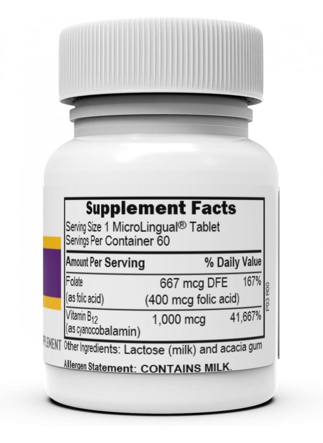 Superior Source Superior Source No Shot Vitamin B12 Cyanocobalamin (1000 mcg), Folic Acid (400 mcg), Quick Dissolve MicroLingual Tablets, 60 Ct, Increase Energy, Boost Metabolism, Heart and Stress Support, Non-GMO  - Image 2
