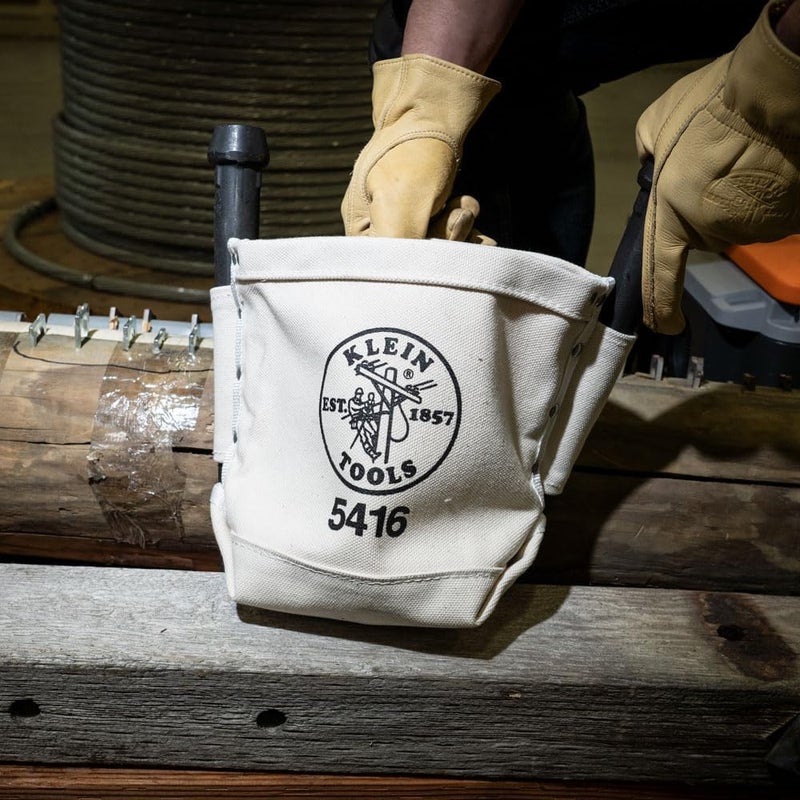 Klein Tools 5416 Small Tool Pouch for Bolt Storage with Bull Pin Loops and Belt Strap, 5 x 10 x 9-Inch - Image 4