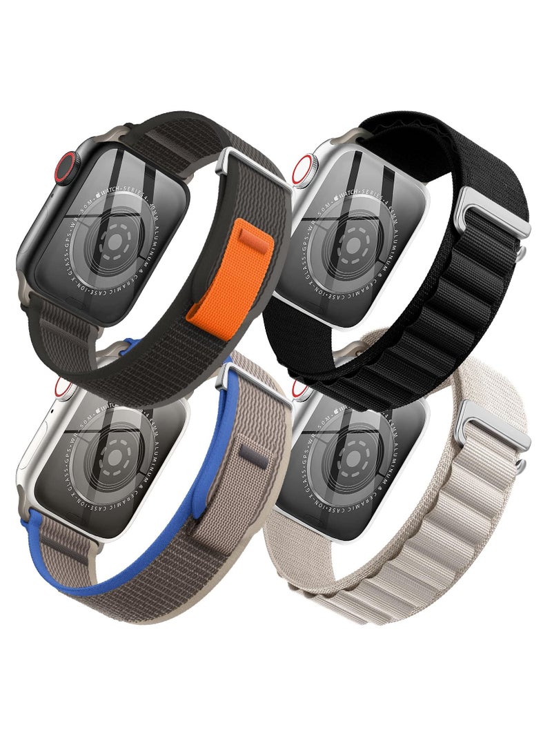 BORTONY - Apple Watch Band 42mm 44mm 45mm 49mm 4 Pack Alpine Loop Nylon Band Women Men with Adjustable Metal G-Hook Strap for iWatch Ultra Series SE 8/7/6/5/4/3/2/1 - Image 1