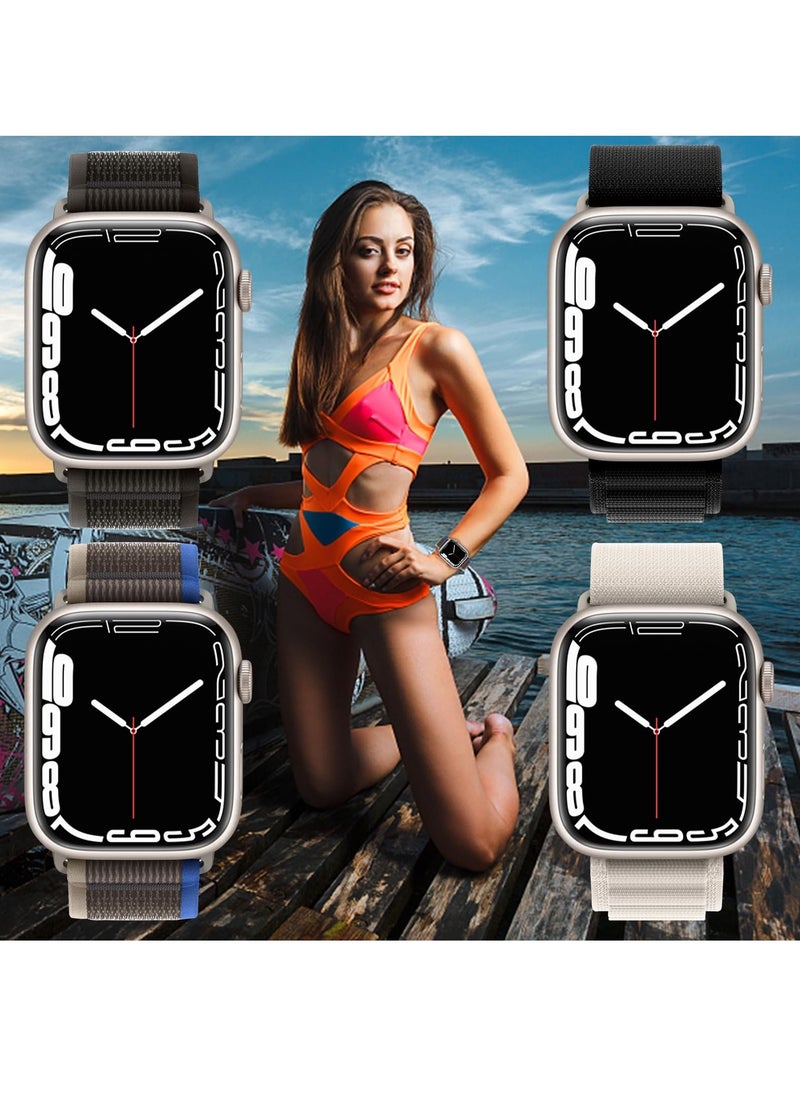 BORTONY - Apple Watch Band 42mm 44mm 45mm 49mm 4 Pack Alpine Loop Nylon Band Women Men with Adjustable Metal G-Hook Strap for iWatch Ultra Series SE 8/7/6/5/4/3/2/1 - Image 1