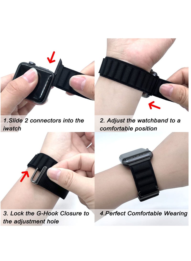 BORTONY - Apple Watch Band 42mm 44mm 45mm 49mm 4 Pack Alpine Loop Nylon Band Women Men with Adjustable Metal G-Hook Strap for iWatch Ultra Series SE 8/7/6/5/4/3/2/1 - Image 1