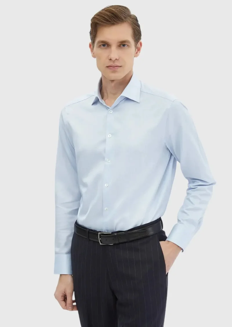 RAMSEY Blue Patterned Regular Fit Weaving Classical 100% Cotton Shirt