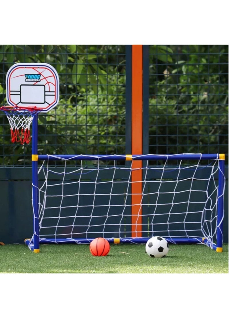 2 in 1 Mini Basketball Hoop with Soccer Goal Net for Kids, Outdoor Portable Foldable Football Goal Basketball Stand with Frame - Image 1