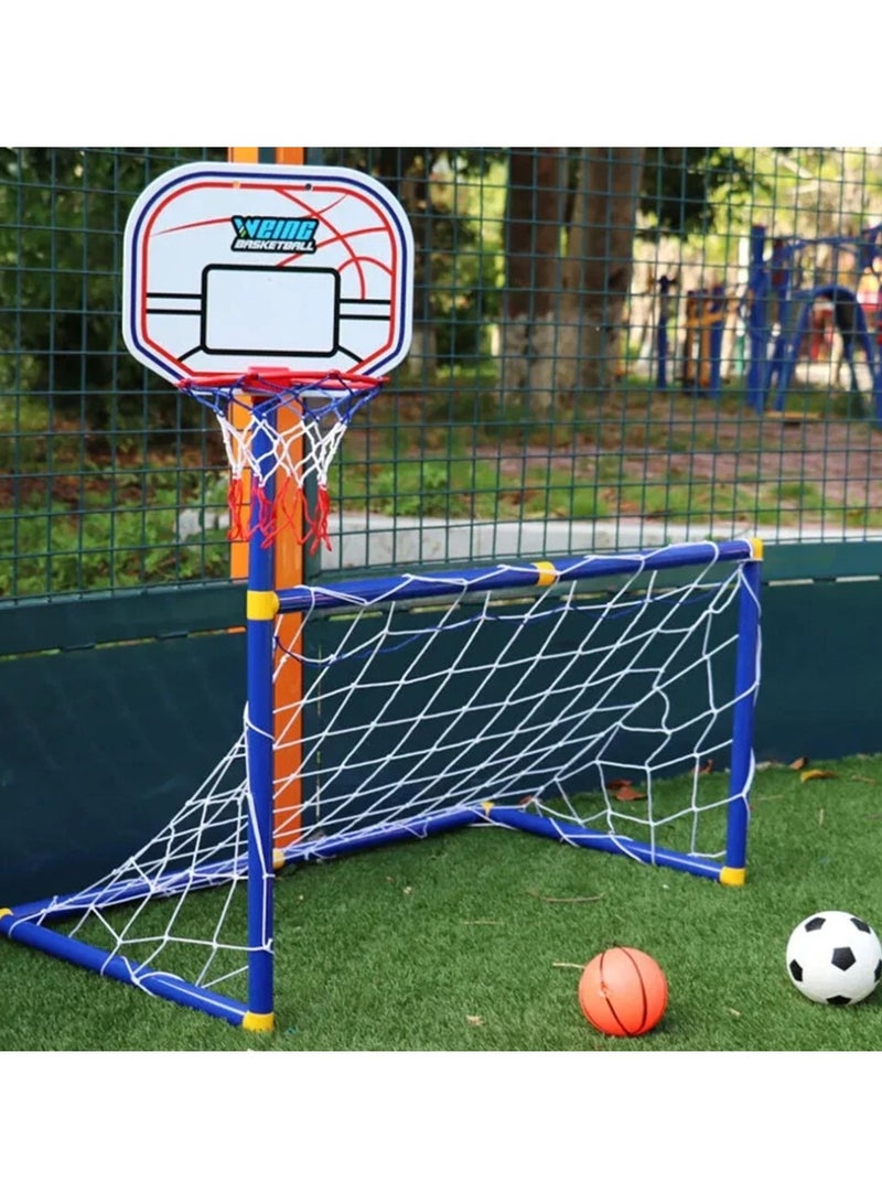 2 in 1 Mini Basketball Hoop with Soccer Goal Net for Kids, Outdoor Portable Foldable Football Goal Basketball Stand with Frame - Image 2