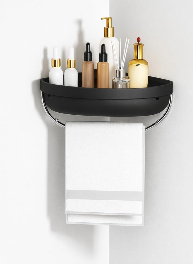 KREPS® Luxury Self Adhesive Bathroom Shelf, with Rotating Towel Bar, Heavy Duty Storage Organizer for Toiletries, Cosmetics & Kitchen. (Black, for Corner Wall) - Image 1