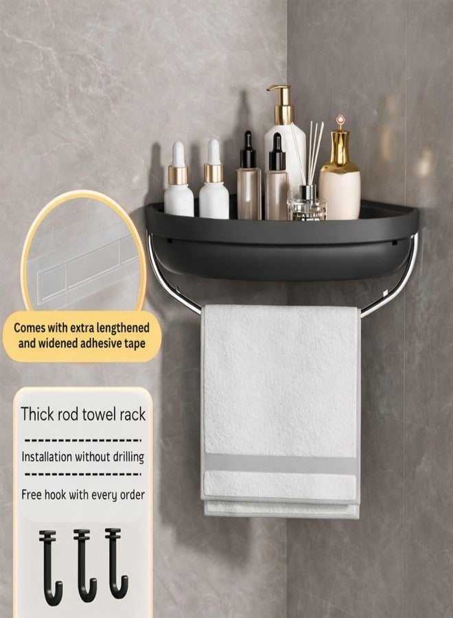 KREPS® Luxury Self Adhesive Bathroom Shelf, with Rotating Towel Bar, Heavy Duty Storage Organizer for Toiletries, Cosmetics & Kitchen. (Black, for Corner Wall) - Image 3