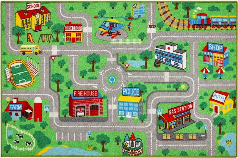 Capslpad Kids Play Rug Town City Road Car Mat 160x100cm (5'2" x 3'3") Kids Carpet Playmat Exercise Mat Learning Educational Area Rug for Children Boy Girl Kids Toddler Bedroom Playroom - Image 1