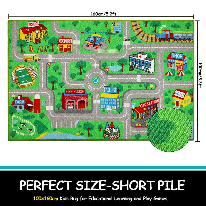 Capslpad Kids Play Rug Town City Road Car Mat 160x100cm (5'2" x 3'3") Kids Carpet Playmat Exercise Mat Learning Educational Area Rug for Children Boy Girl Kids Toddler Bedroom Playroom - Image 2