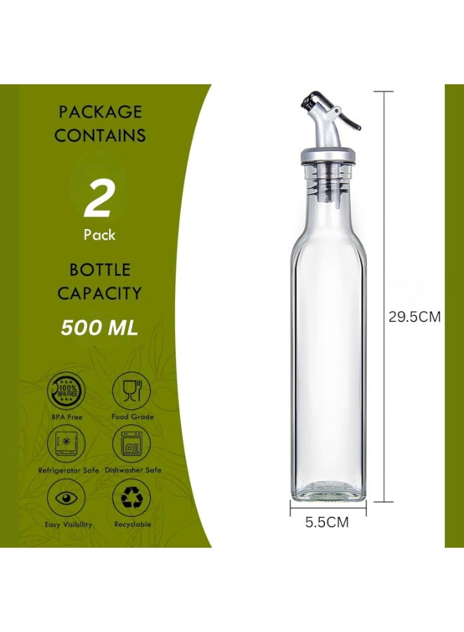 Cuisine Art 2-Piece Oil Dispenser Bottles Set, 500ml Glass Olive Oil and Vinegar Dispenser Bottles for Kitchen and Dining - Image 4