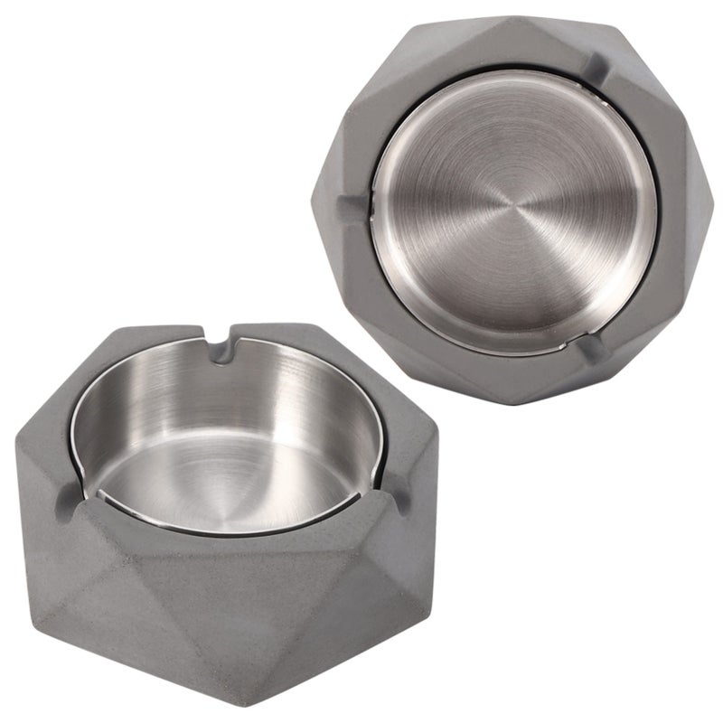 Geometric Cement Ashtray: Dark Gray, Metal Liner, 3 U-shaped Grooves - Anti-slip Feet, Nordic Industrial Style for Home Living Room, Study, Hotel - Image 4