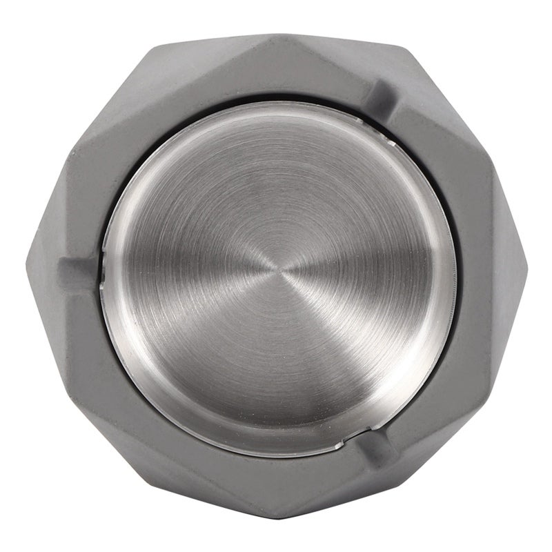 Geometric Cement Ashtray: Dark Gray, Metal Liner, 3 U-shaped Grooves - Anti-slip Feet, Nordic Industrial Style for Home Living Room, Study, Hotel - Image 1