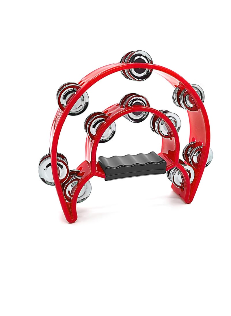 Double Row Metal Jingles Tambourine, Half-Moon Design, Percussion Instrument  - Image 1