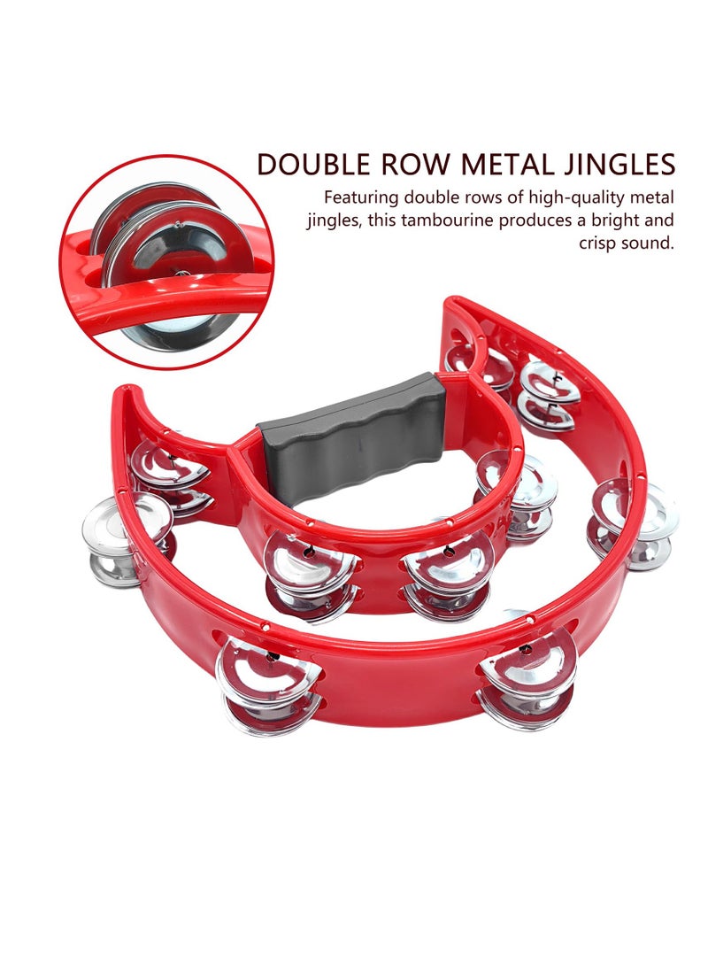 Double Row Metal Jingles Tambourine, Half-Moon Design, Percussion Instrument  - Image 3