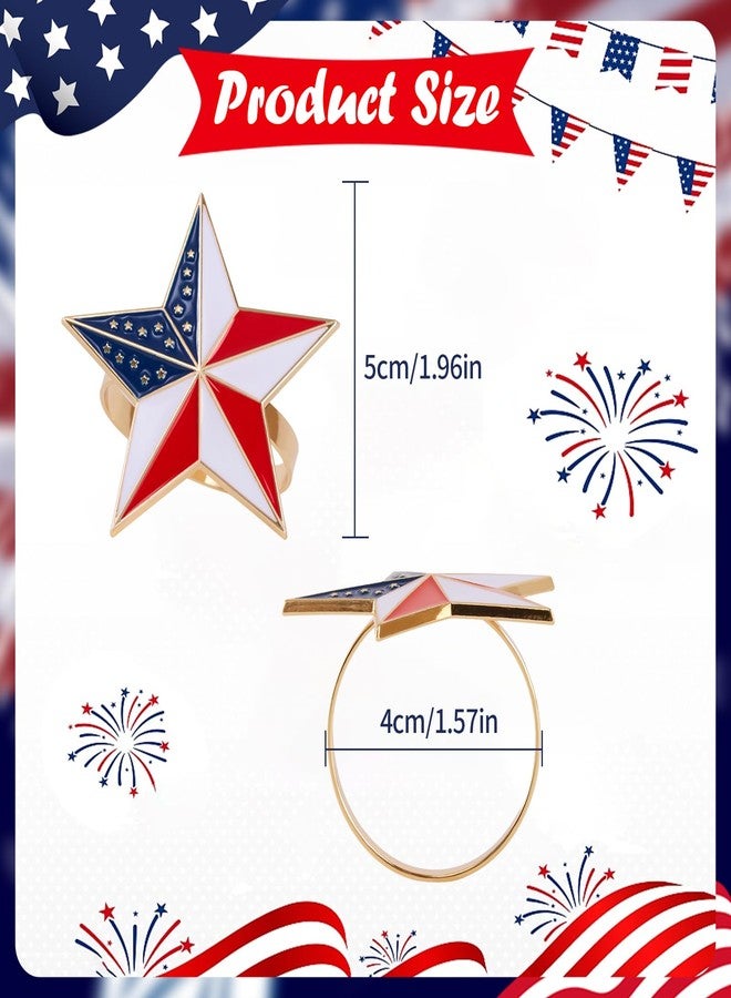 APTWOW 4th of July Patriotic Napkin Rings Set of 6, Gold Star Napkin Holder for 250th Anniversary Independence Day Napkin Ring America Napkin Ring for Dining Table Decor - Image 2