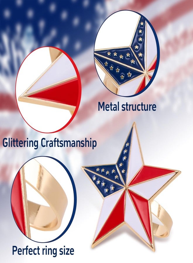 APTWOW 4th of July Patriotic Napkin Rings Set of 6, Gold Star Napkin Holder for 250th Anniversary Independence Day Napkin Ring America Napkin Ring for Dining Table Decor - Image 3