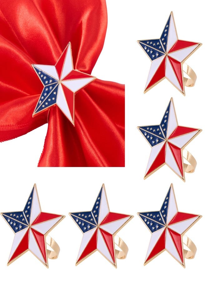 APTWOW 4th of July Patriotic Napkin Rings Set of 6, Gold Star Napkin Holder for 250th Anniversary Independence Day Napkin Ring America Napkin Ring for Dining Table Decor - Image 1