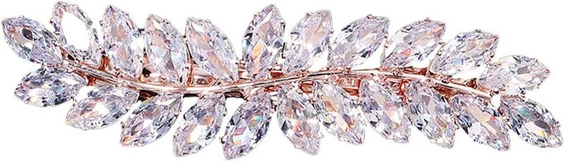 FRCOLOR Rhinestone Hair Clips Crystal Leaf Hair Clip Diamond Hair Barrettes Hair Bang Clamp Decorative Alligator Hair Pins For Women Weddings Bridal Hair Accessories Rose Gold