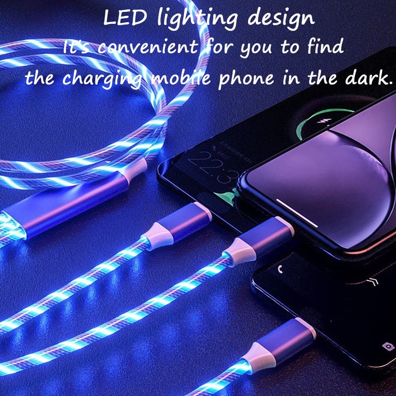 woobles 3 in 1 Light up Charging Cable, 2pcs Multi Charging Cable Fast Charge, USB Charger Cord, 3.6FT Nylon Braided Charger, Compatible with Most Cell Phones 2pcs blue and green - Image 5
