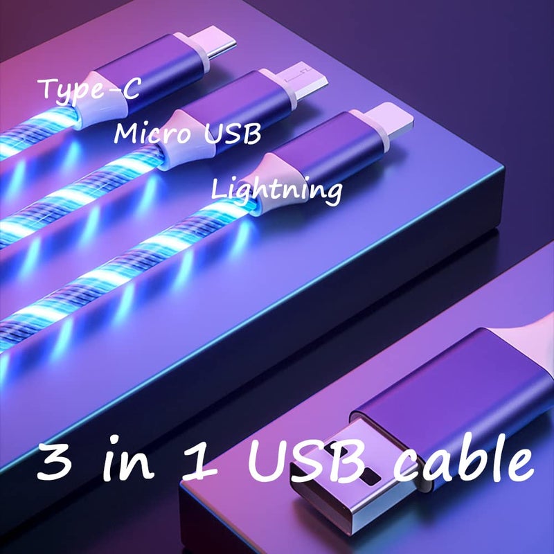 woobles 3 in 1 Light up Charging Cable, 2pcs Multi Charging Cable Fast Charge, USB Charger Cord, 3.6FT Nylon Braided Charger, Compatible with Most Cell Phones 2pcs blue and green - Image 2