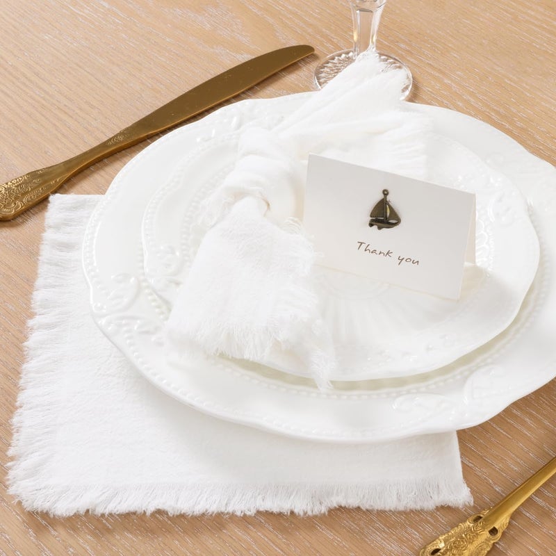 LINXTAR Handmade Cloth Napkins with Fringe 10 Pack 17x17 Thick Cotton Linen Napkins Soft Versatile Dinner Table Napkins for Parties Weddings Everyday Use  Ivory - Image 3