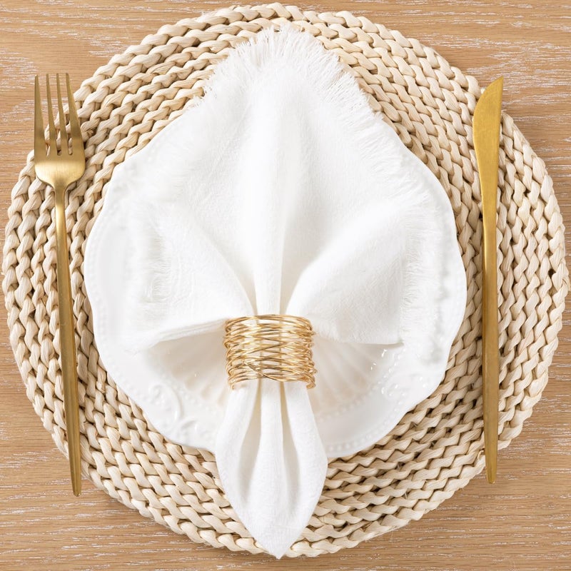 LINXTAR Handmade Cloth Napkins with Fringe 10 Pack 17x17 Thick Cotton Linen Napkins Soft Versatile Dinner Table Napkins for Parties Weddings Everyday Use  Ivory - Image 1