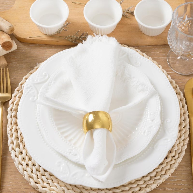 LINXTAR Handmade Cloth Napkins with Fringe 10 Pack 17x17 Thick Cotton Linen Napkins Soft Versatile Dinner Table Napkins for Parties Weddings Everyday Use  Ivory - Image 5