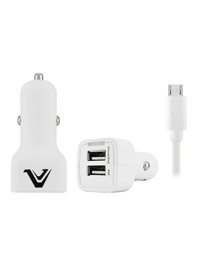 NIBEMINENT Dual USB Car Charger With Micro Cable White